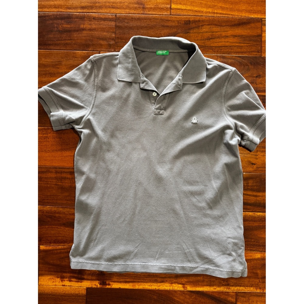 United Colors of Benetton Polo Shirt Mens Large Gray Excellent Pique Cotton Logo